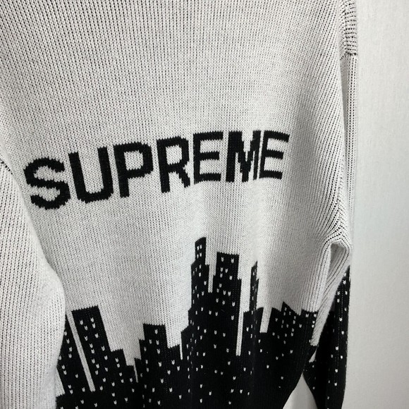 SUPREME - New York Skyline Stitch Knit Sweater White & Black FW20 sz L - Picture 4 of 8